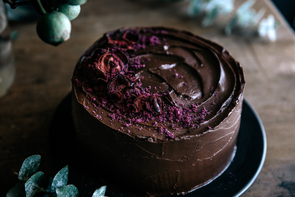 Chocolate & Beetroot Layer Cake with Cacao Fudge Frosting  |  Gather & Feast
