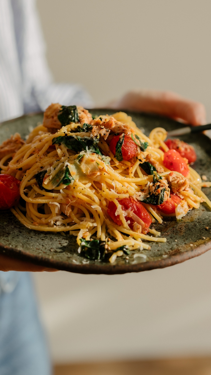 15-Minute Tuna Tomato Spaghetti with Fresh Basil & Lemon | Gather & Feast
