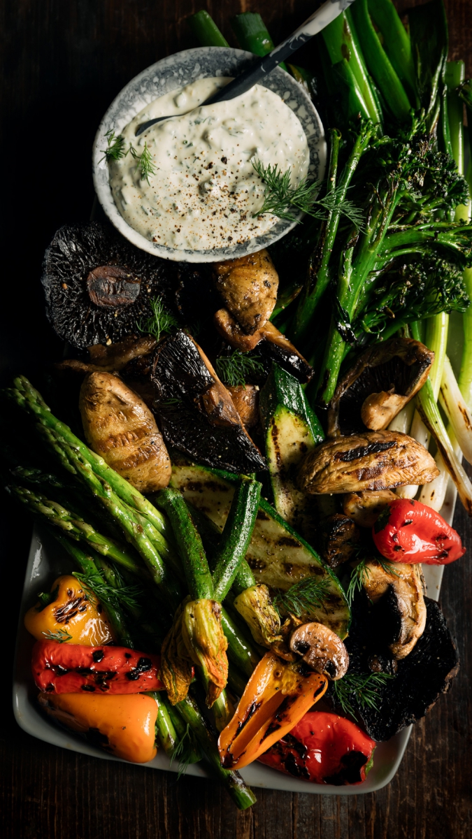 BBQ’d Mushrooms & Summer Vegetables with a Creamy Herb Dressing | Gather & Feast