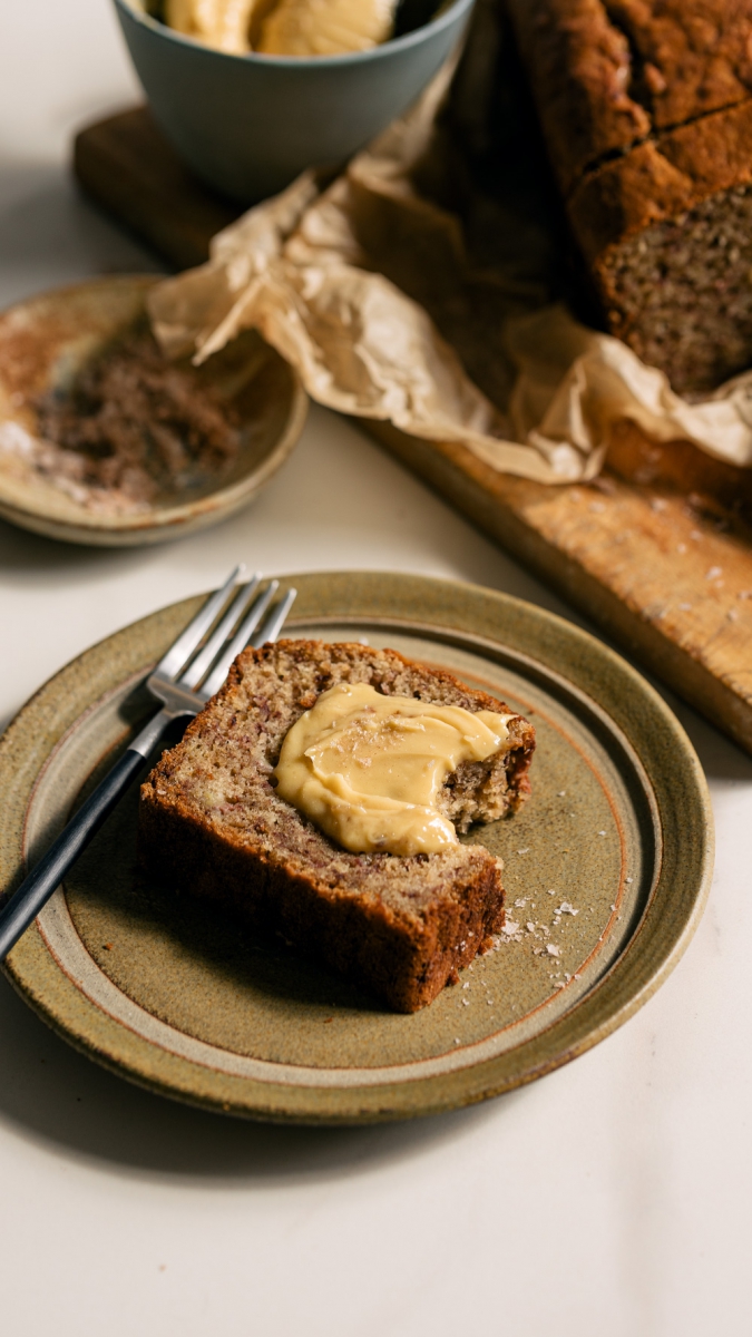 Browned Butter Spiced Banana Loaf with Salted Maple Butter  |  Gather & Feast