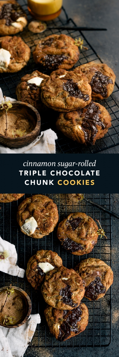 Cinnamon Sugar-Rolled Triple Chocolate Chunk Cookies  |  Gather & Feast