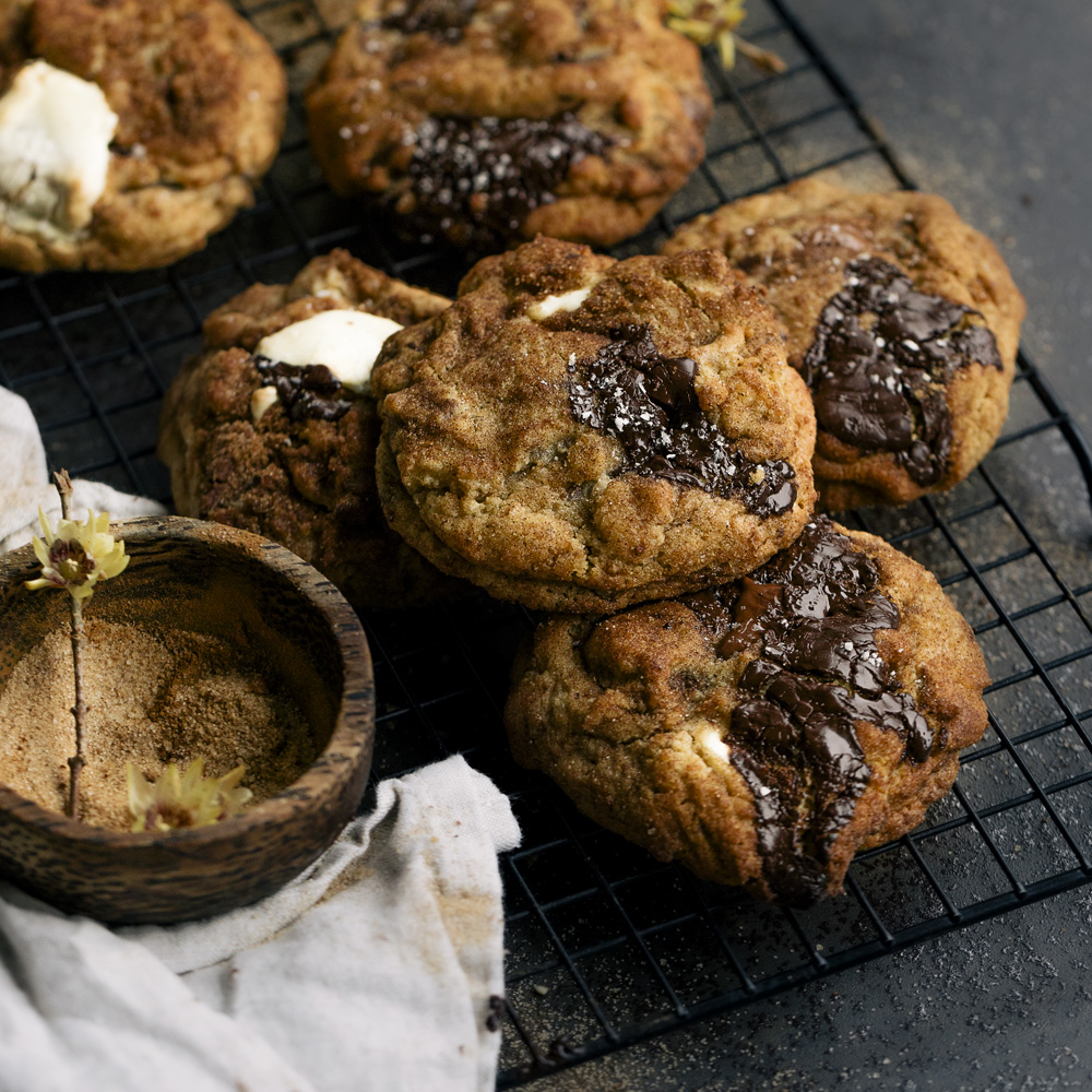 Cinnamon Sugar-Rolled Triple Chocolate Chunk Cookies  |  Gather & Feast