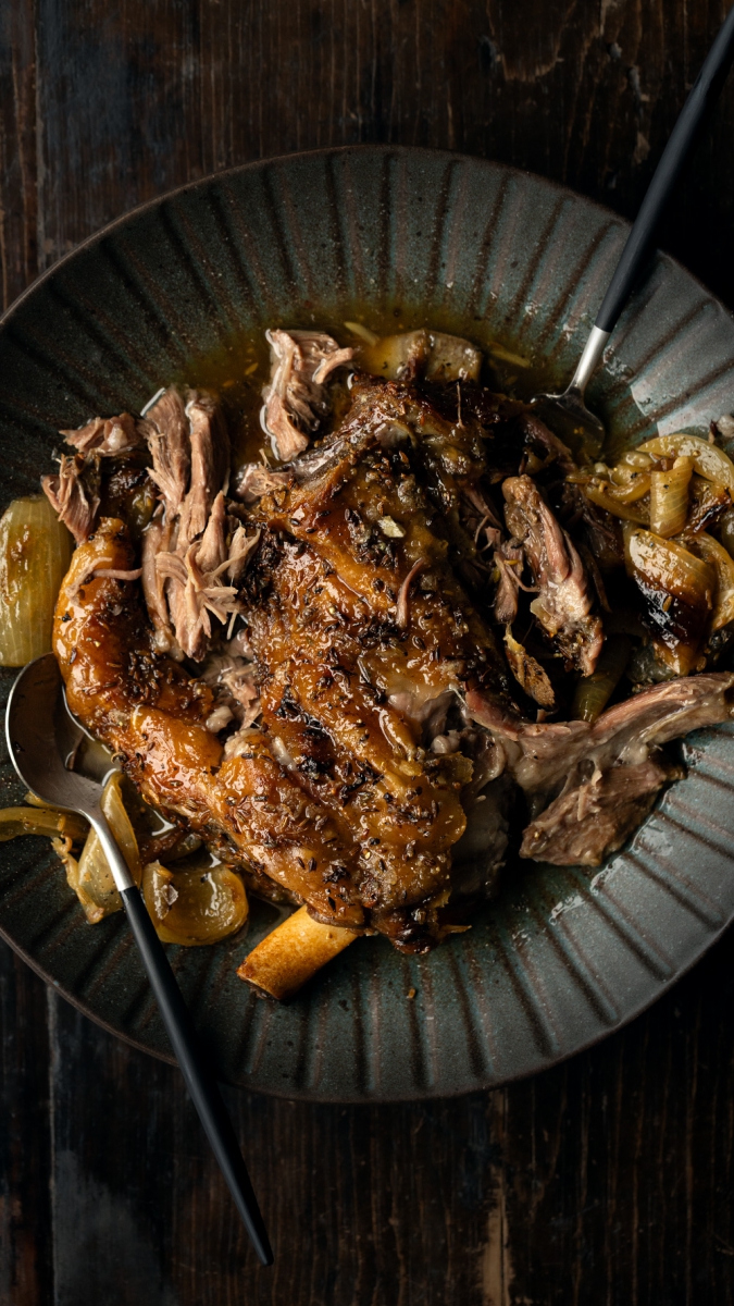 Fennel Seed & White Wine Slow-Cooked Lamb Shoulder with Garlic Honey | Gather & Feast
