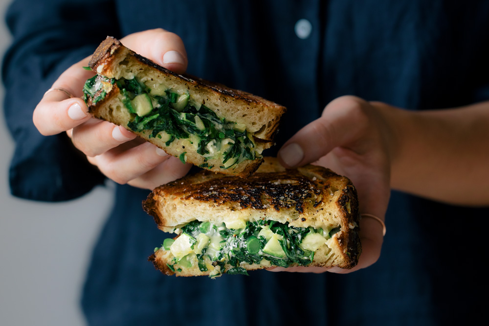 Greens Loaded Toastie with Fresh Basil & Feta  |  Gather & Feast