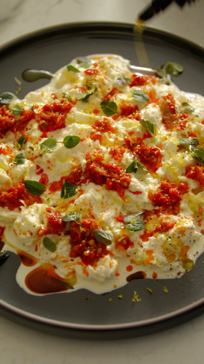 Homemade Stracciatella with La Bomba Calabrese, Fresh Oregano & Lemon | Gather & Feast