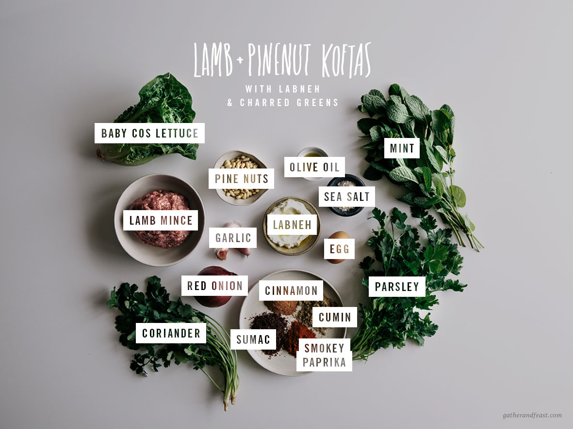 Lamb & Pinenut Koftas with Labneh & Charred Greens  |  Gather & Feast