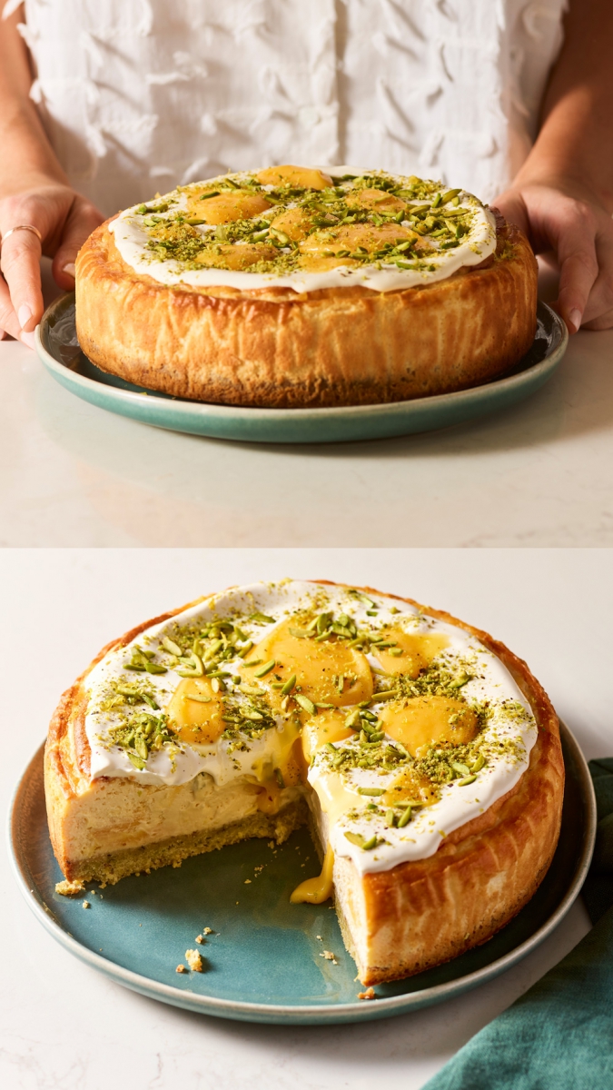 Lemon & Pistachio Baked Cheesecake | Gather & Feast
