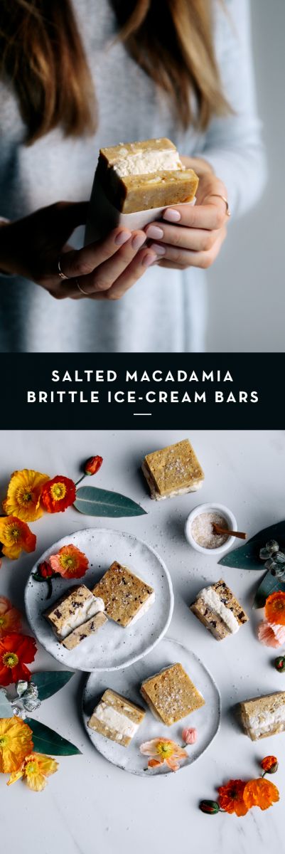 Salted Macadamia Nut Brittle Ice Cream Bars  |  Gather & Feast