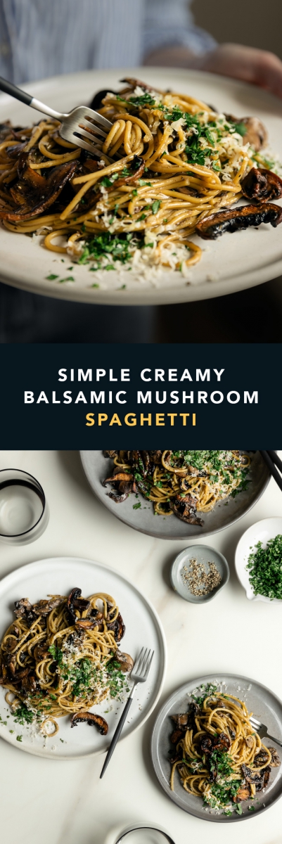 Simple Creamy Balsamic Mushroom Spaghetti | Gather & Feast