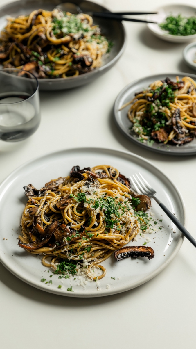 Simple Creamy Balsamic Mushroom Spaghetti | Gather & Feast