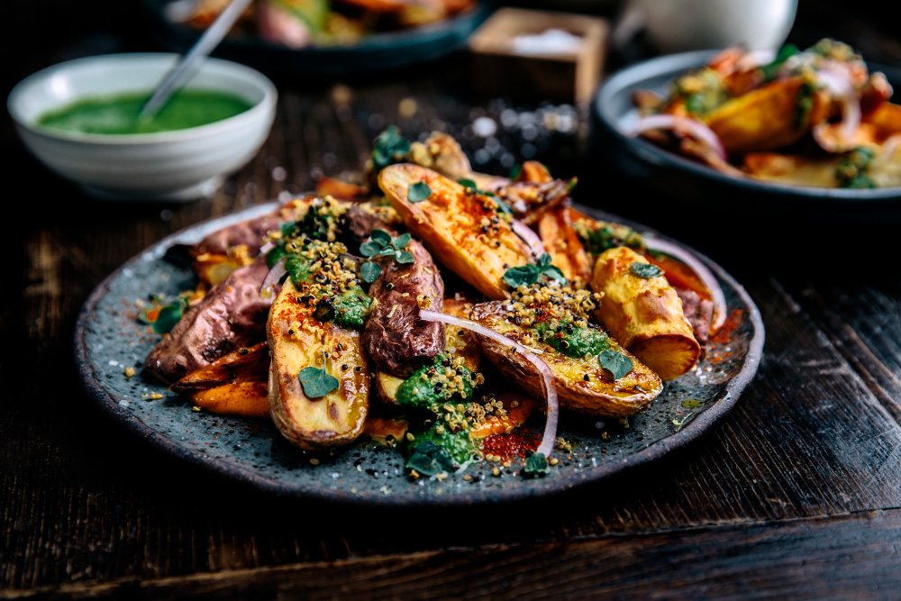 Smokey Warm Potato Salad with Crispy Quinoa  |  Gather & Feast