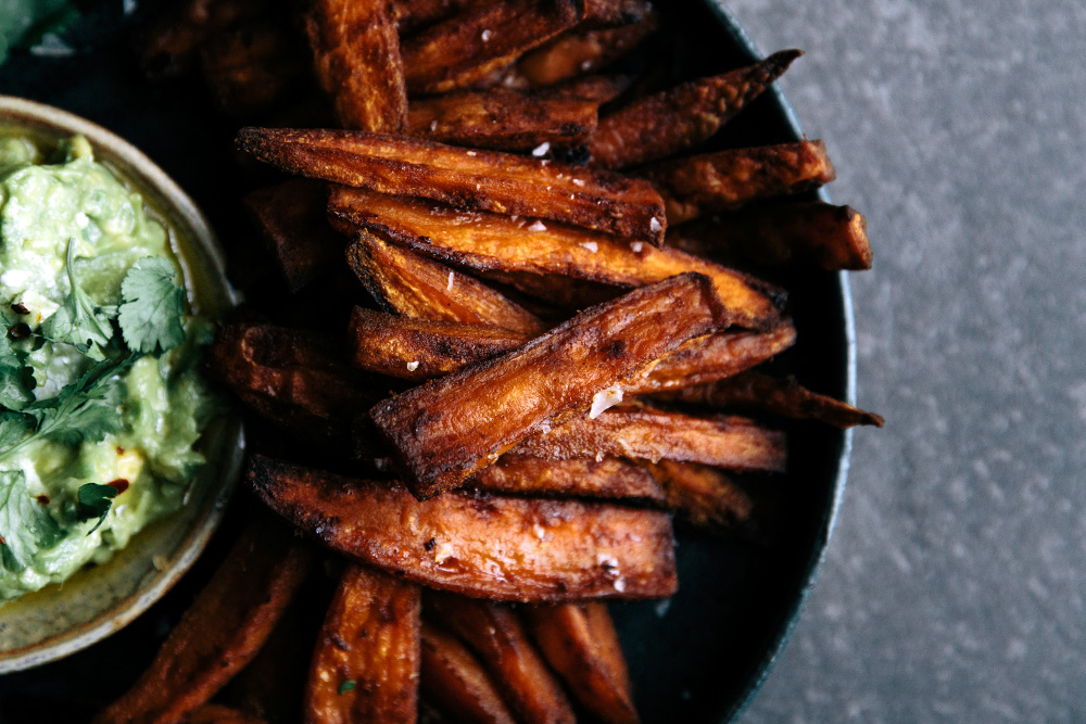 Spicy Sweet Potato Fries with Coconut & Lime Avocado  |  Gather & Feast
