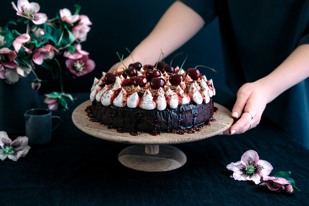 Steamed Black Forest Mud Cake with Vanilla Mascarpone & Vanilla Cherry Jam  |  Gather & Feast