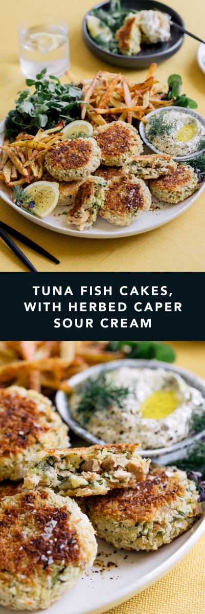 Tuna Fish Cakes with Herbed Caper Sour Cream  |  Gather & Feast