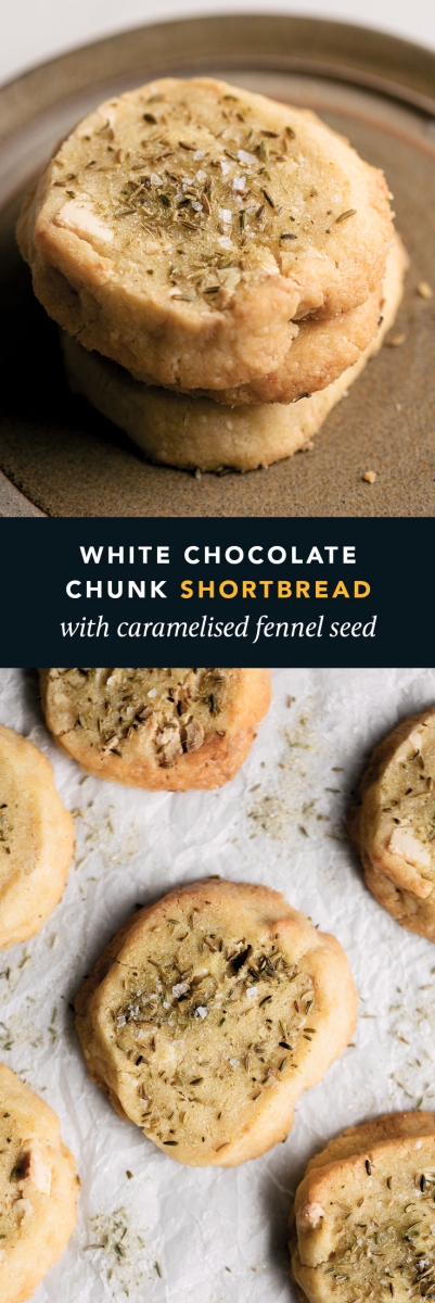 White Chocolate Chunk Shortbread with Caramelised Fennel Seed  |  Gather & Feast