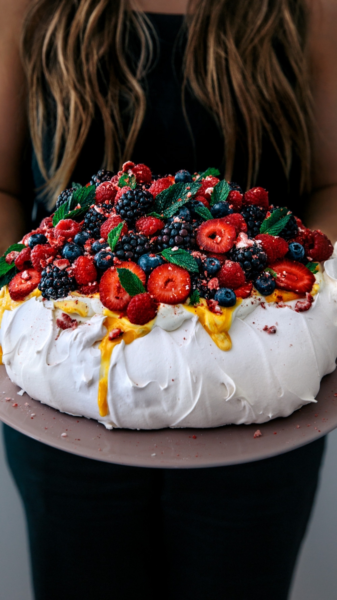 Mega Berry Pavlova with Lemon Curd & Fresh Mint | Gather & Feast