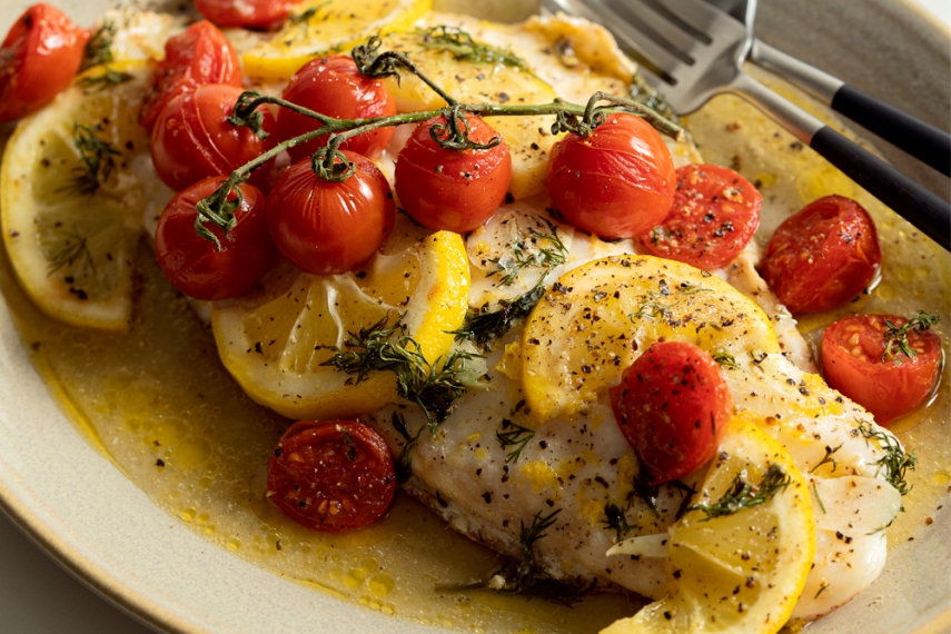 Butter Baked Fish with Lemon Tomato Dill Gather Feast