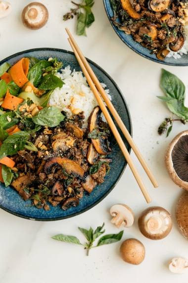 Thai Basil Beef Mushroom Bowls Gather Feast Recipes worth