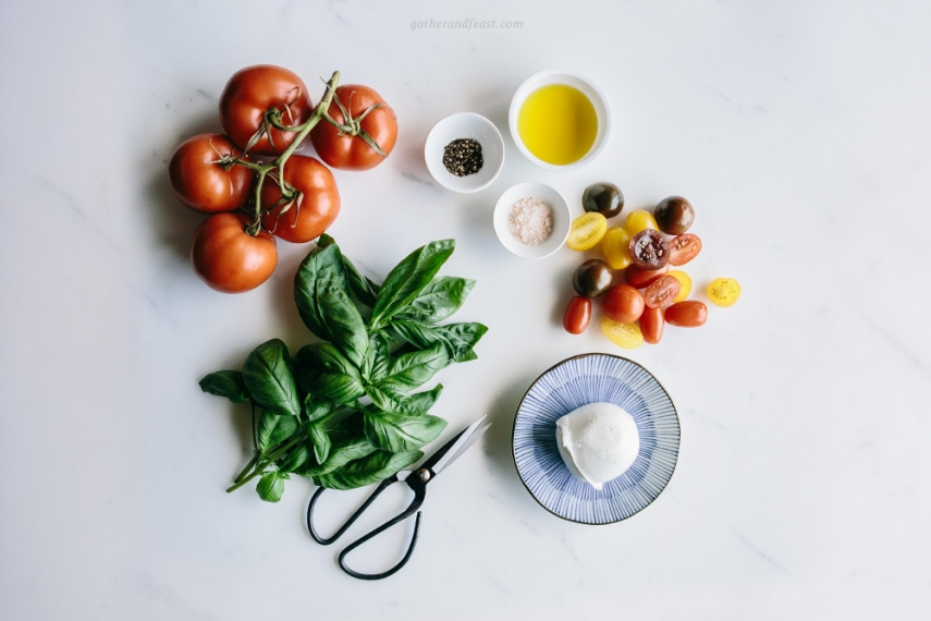 Torn Buffalo Mozzarella with Tomato Fresh Basil Gather Feast